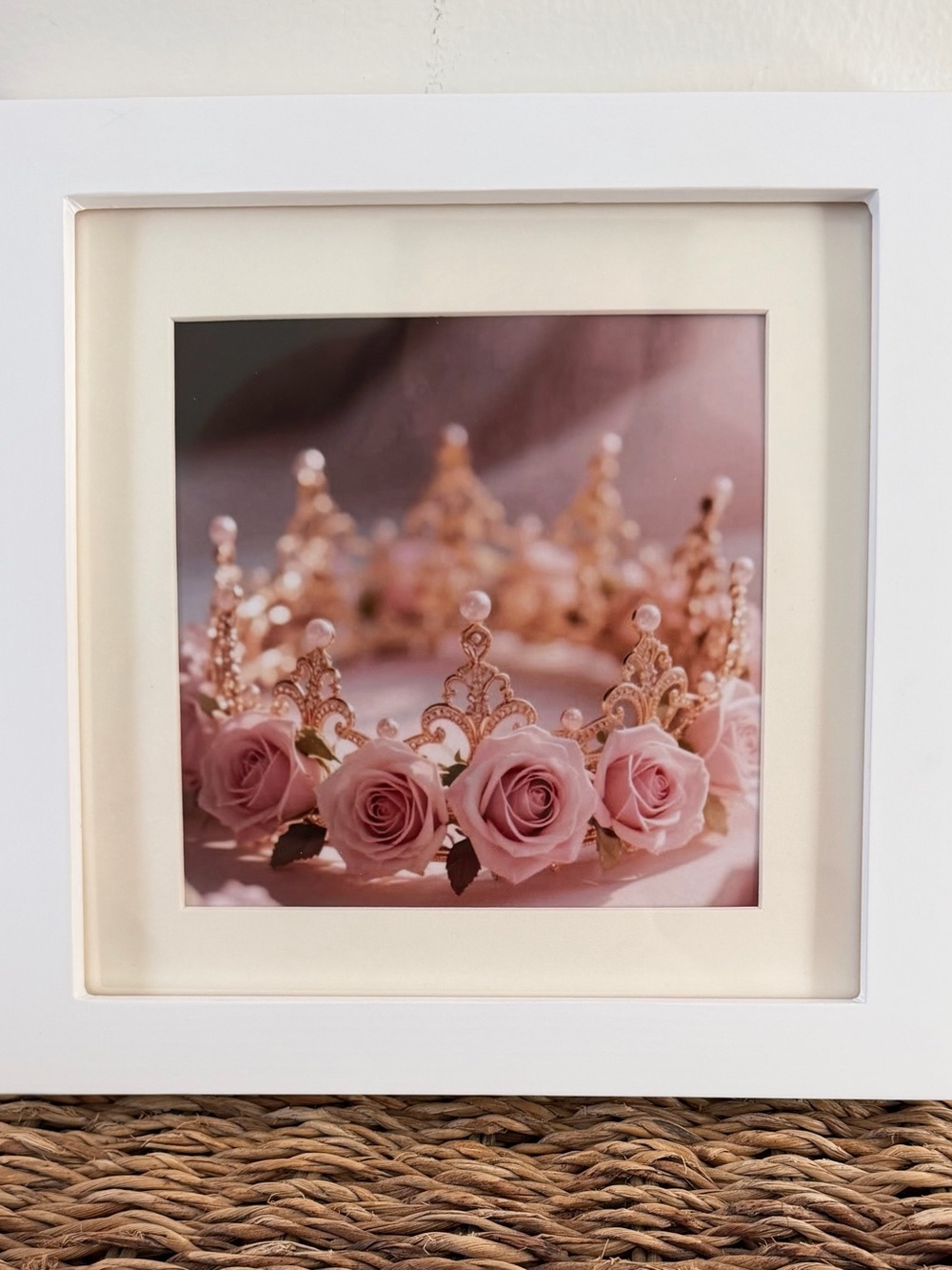 Pink Rose and Gold Tiara Framed Art Print